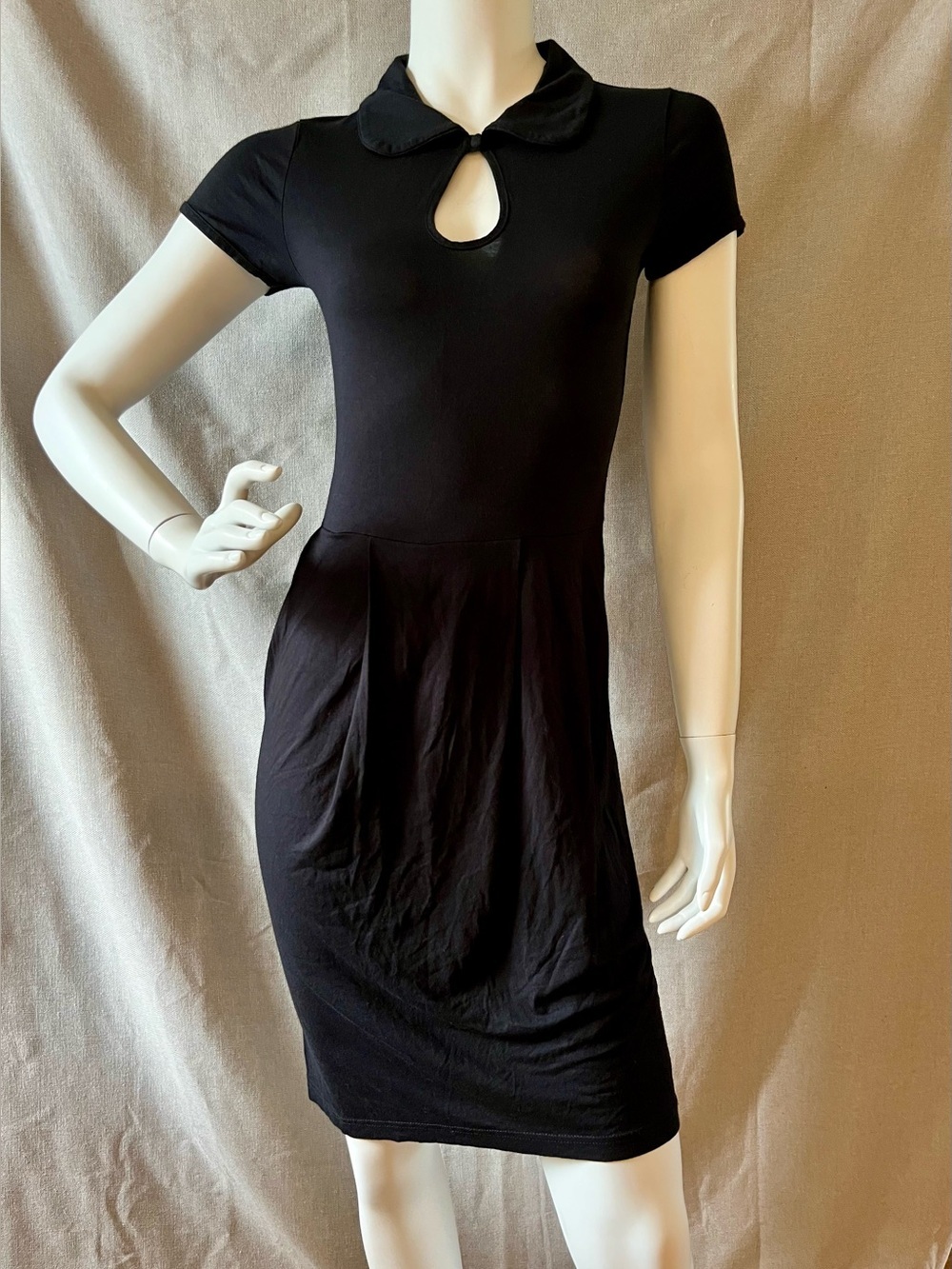 Peter Pan Collared Chic Black soft Jersey Dress XS